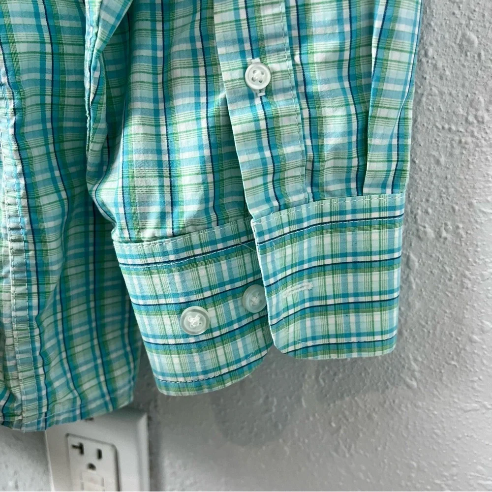 Wrangler George Straight Button Down Turquoise Plaid Contrast Trim Dress Shirt